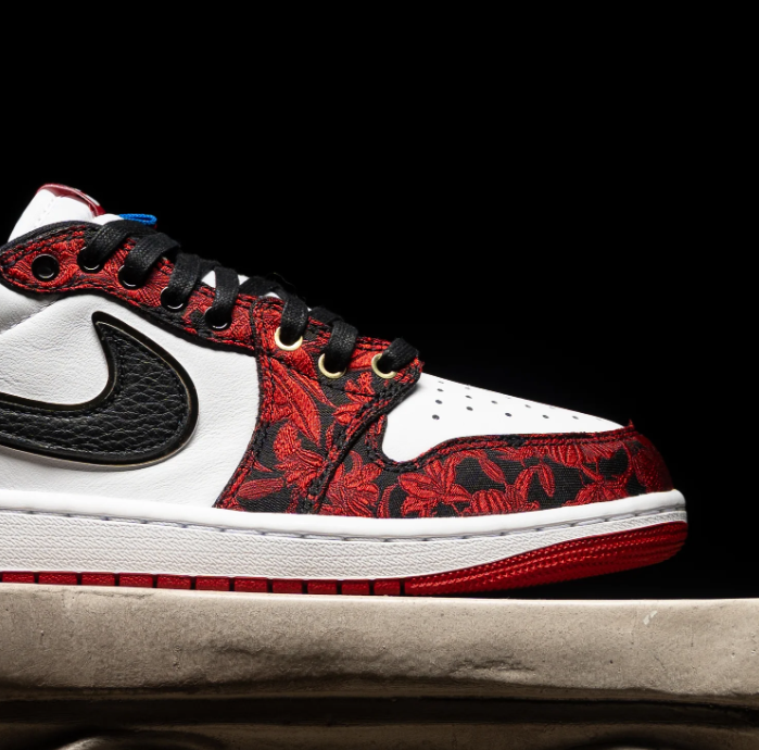 Air Jordan 1 Low Sneakers - Red Floral, White & Black