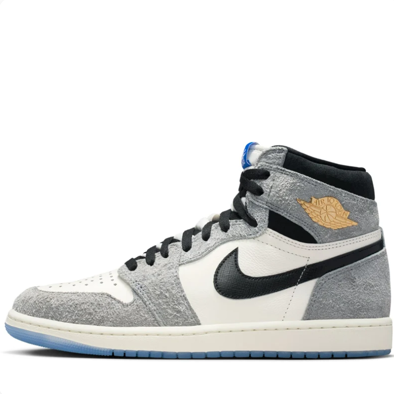 Air Jordan 1 High Sneakers - Grey & Cream with Blue Outsole