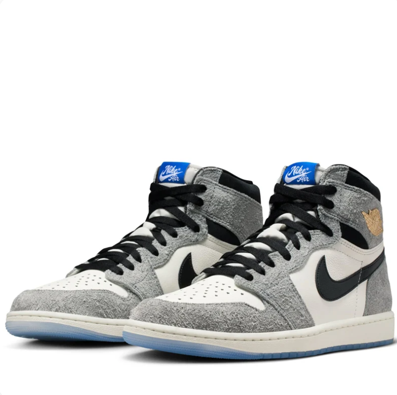 Air Jordan 1 High Sneakers - Grey & Cream with Blue Outsole