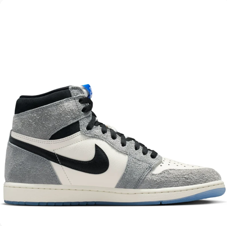 Air Jordan 1 High Sneakers - Grey & Cream with Blue Outsole