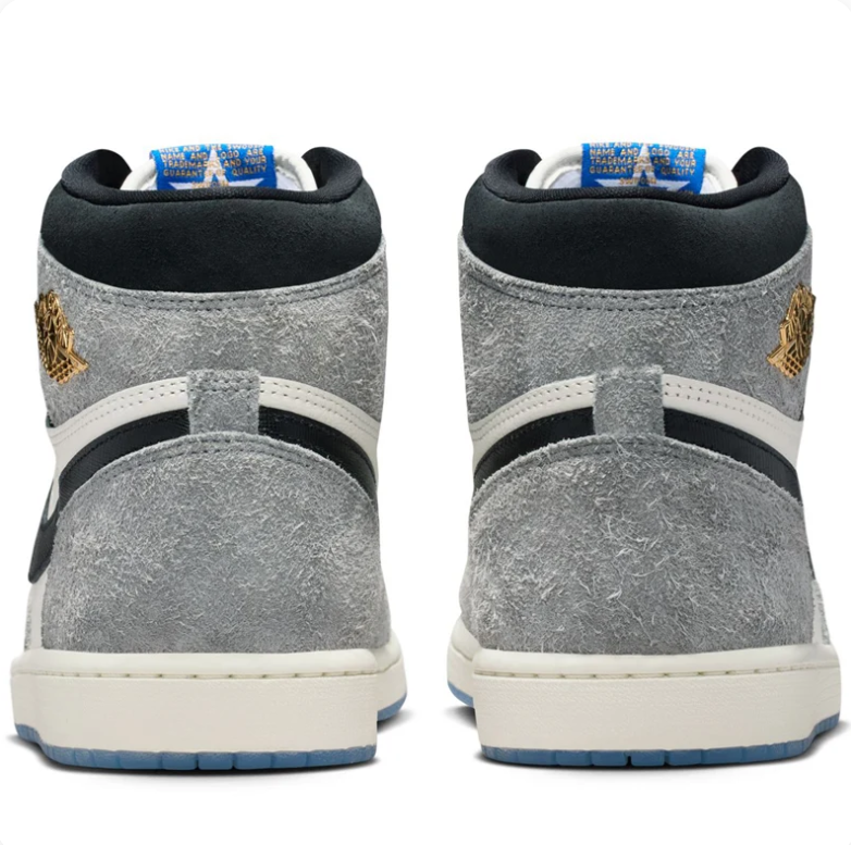 Air Jordan 1 High Sneakers - Grey & Cream with Blue Outsole