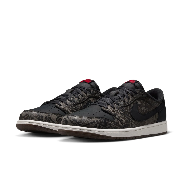 Air Jordan 1 Low Sneakers - Black & Olive Graphic Print
