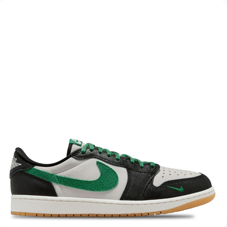 Air Jordan 1 Low Sneakers - Black, White & Green with Gum Outsole