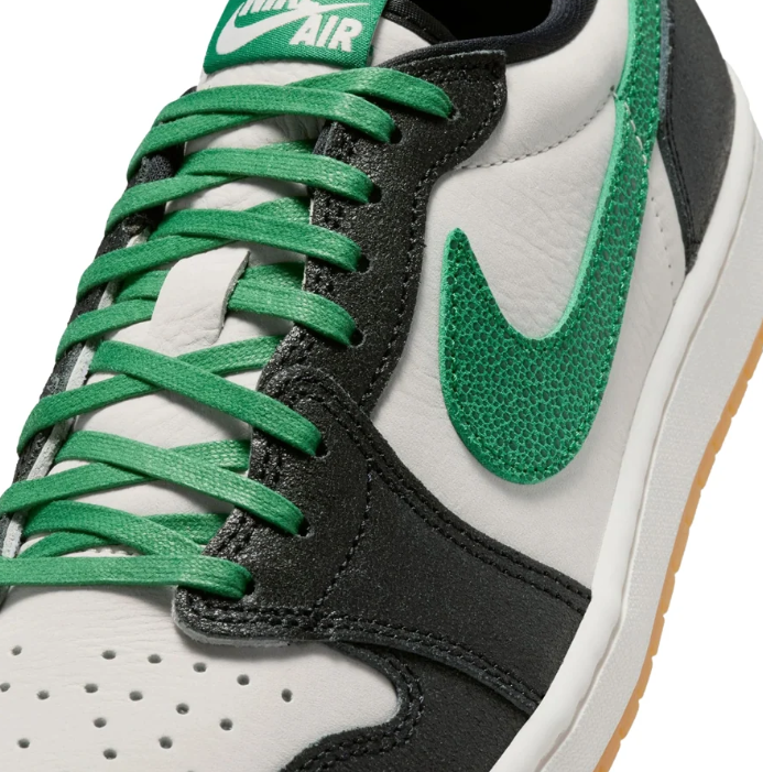 Air Jordan 1 Low Sneakers - Black, White & Green with Gum Outsole