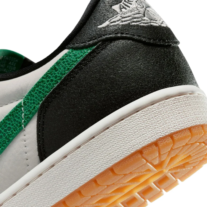 Air Jordan 1 Low Sneakers - Black, White & Green with Gum Outsole