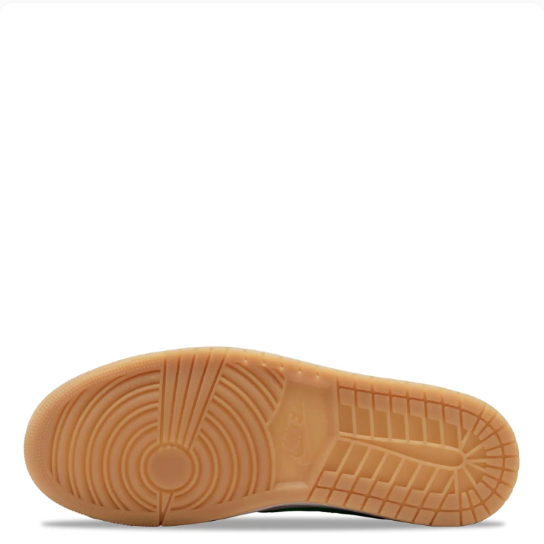 Air Jordan 1 Low Sneakers - Black, White & Green with Gum Outsole