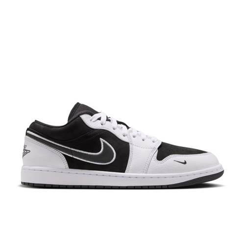 Air Jordan 1 Low Sneakers - Black & White with Outlined Swoosh