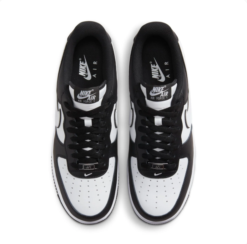 Nike Air Force 1 Low Sneakers - Black & White with Outlined Swoosh