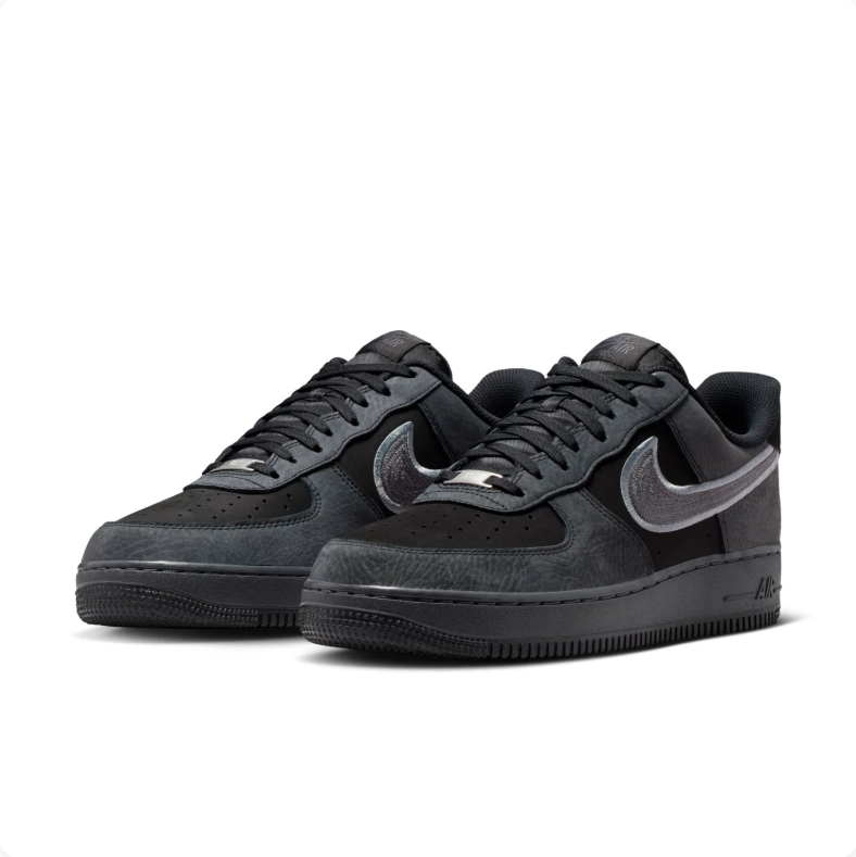 Nike Air Force 1 Low Sneakers - Black & Charcoal with Outlined Swoosh