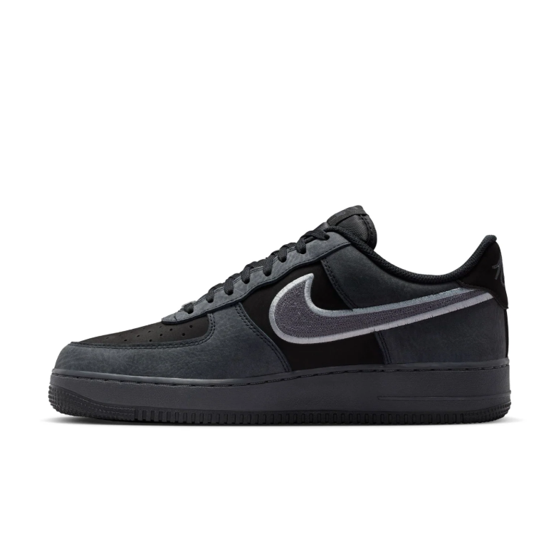 Nike Air Force 1 Low Sneakers - Black & Charcoal with Outlined Swoosh