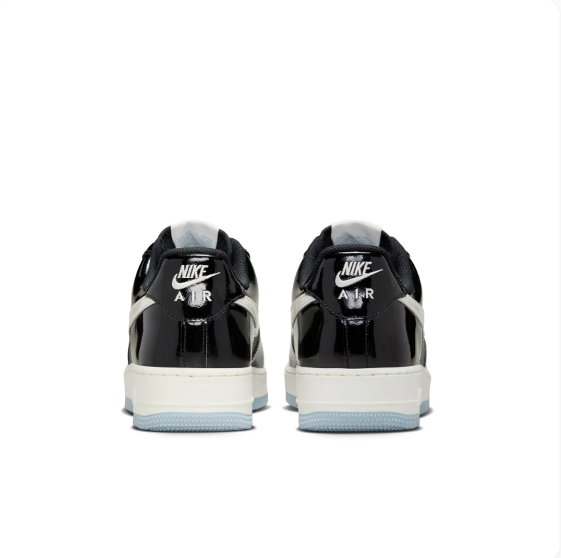 Nike Air Force 1 Low Sneakers - Glossy Black & Grey with Light Blue Outsole