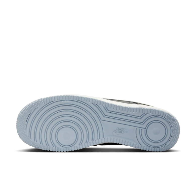 Nike Air Force 1 Low Sneakers - Glossy Black & Grey with Light Blue Outsole