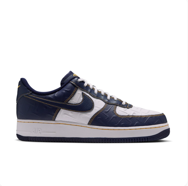 Nike Air Force 1 Low Sneakers - Navy & White with Yellow Stitching