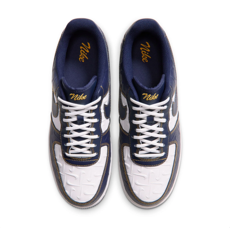 Nike Air Force 1 Low Sneakers - Navy & White with Yellow Stitching
