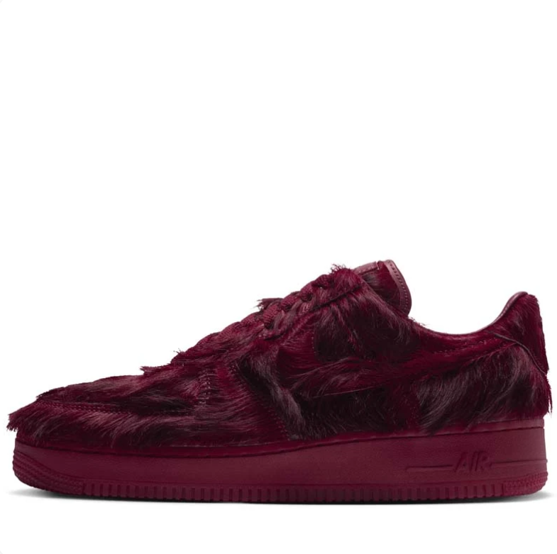 Nike Air Force 1 Low Sneakers - Burgundy with Shaggy Textured Upper