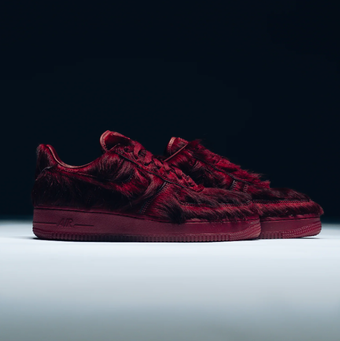 Nike Air Force 1 Low Sneakers - Burgundy with Shaggy Textured Upper