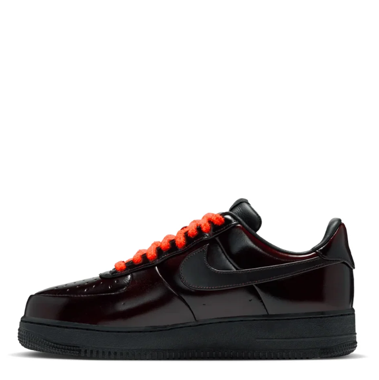 Nike Air Force 1 Low Sneakers - Glossy Black with Orange Laces