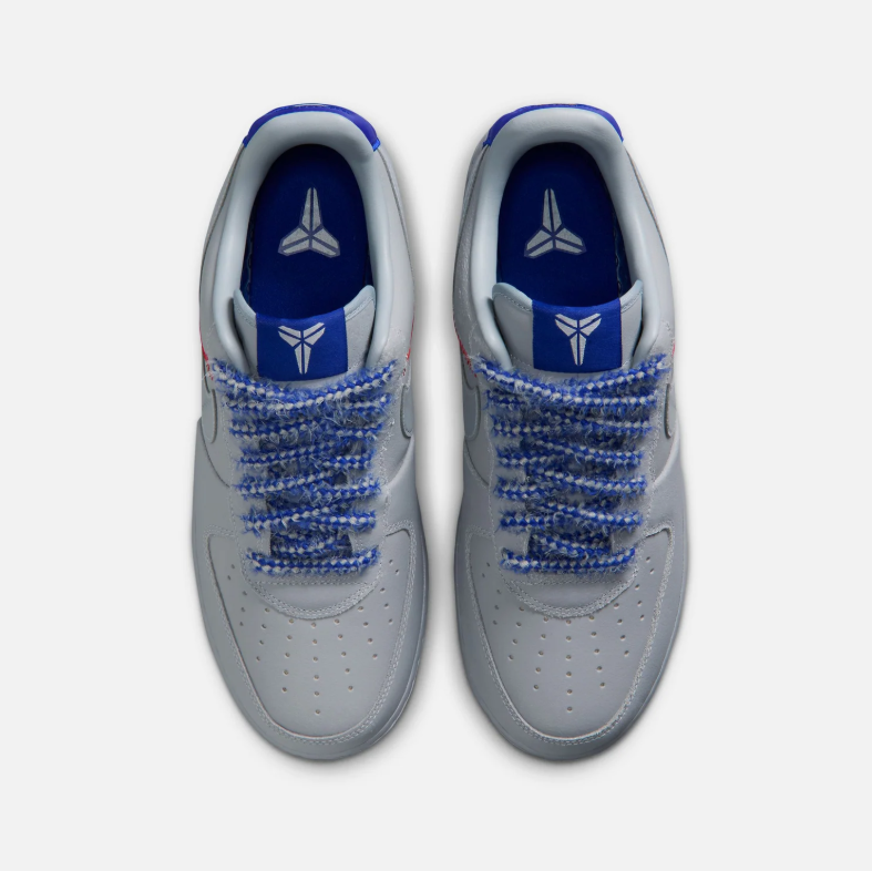 Nike Air Force 1 Low Sneakers - Light Grey & Blue with Red Stitch Details