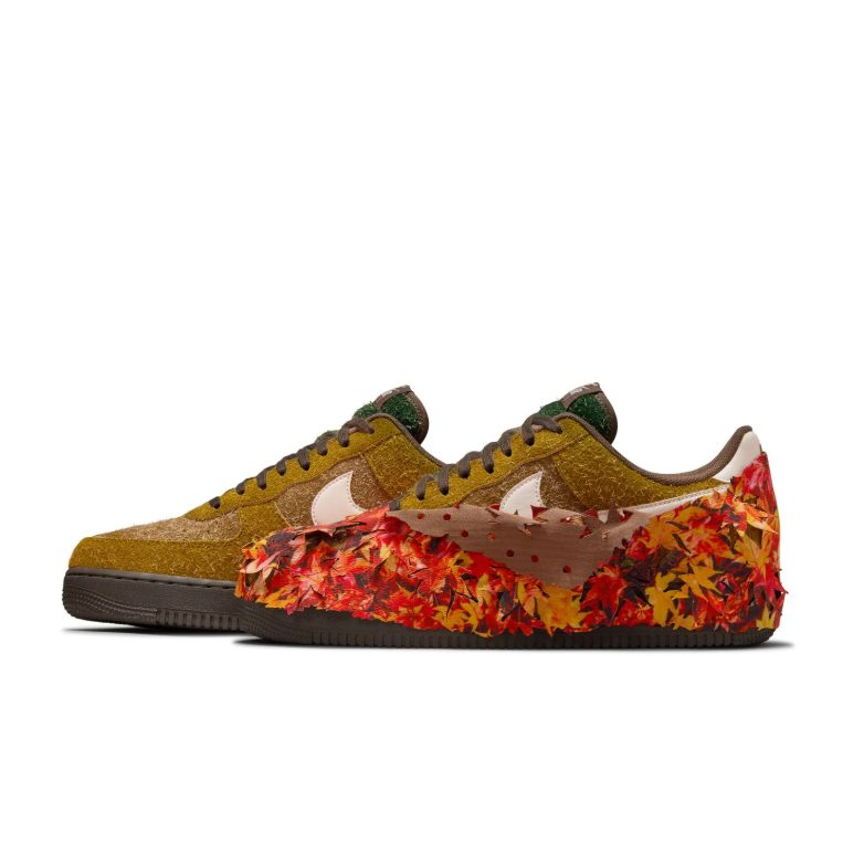 Nike Air Force 1 Low Sneakers - Autumn Leaf Overlays with Dark Brown Sole
