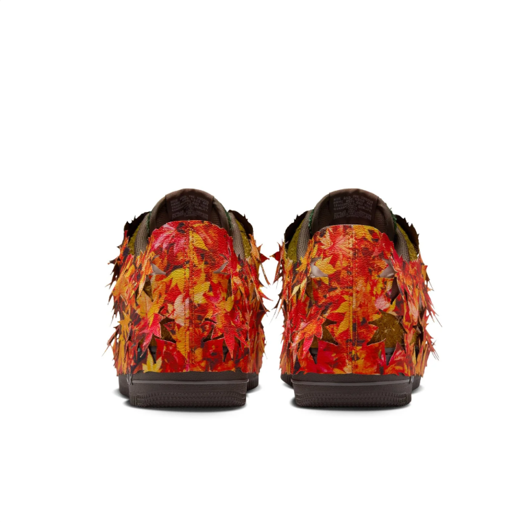 Nike Air Force 1 Low Sneakers - Autumn Leaf Overlays with Dark Brown Sole