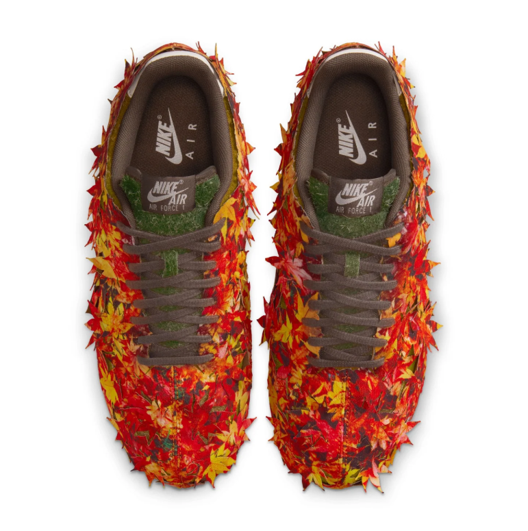 Nike Air Force 1 Low Sneakers - Autumn Leaf Overlays with Dark Brown Sole