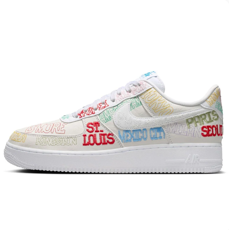 Nike Air Force 1 Low Sneakers - White with Multicolor City Lettering
