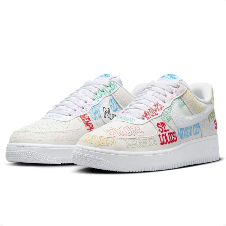 Nike Air Force 1 Low Sneakers - White with Multicolor City Lettering