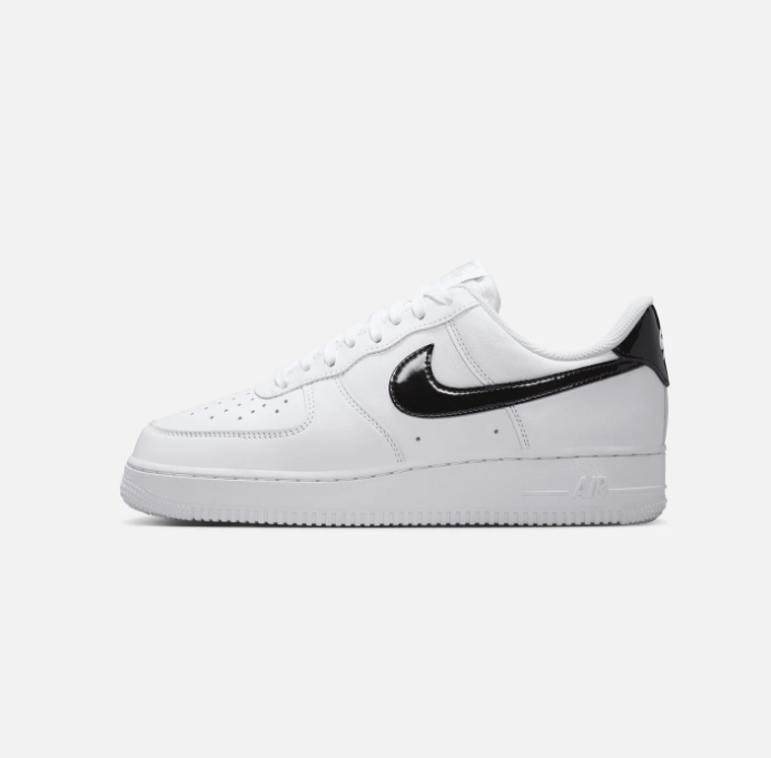 Nike Air Force 1 Low Sneakers - White with Glossy Black Swoosh