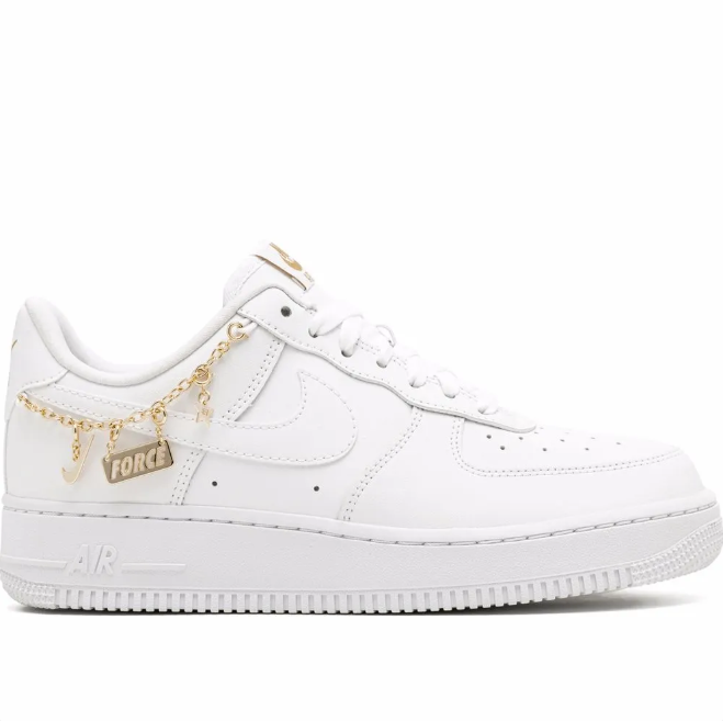 Nike Air Force 1 Low Sneakers - White with Gold-Tone Chain Charms