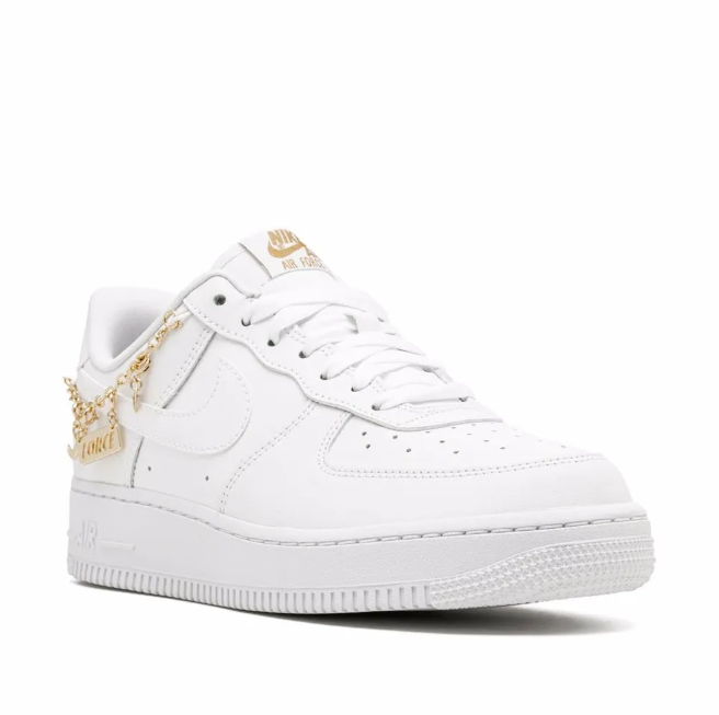 Nike Air Force 1 Low Sneakers - White with Gold-Tone Chain Charms