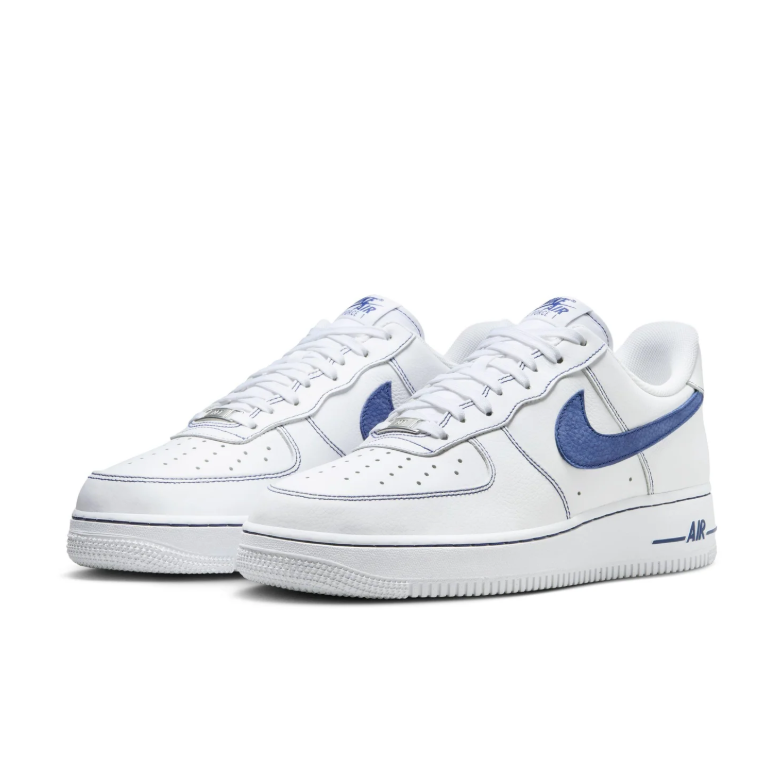Nike Air Force 1 Low Sneakers - White & Blue with Contrast Stitching