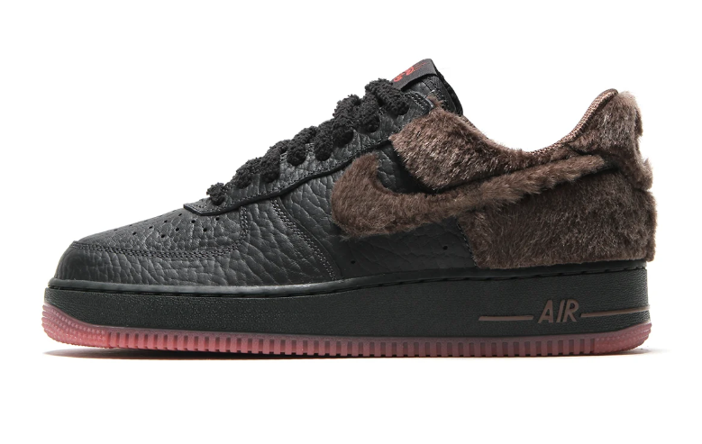 Nike Air Force 1 Low Sneakers - Black & Brown with Furry Overlays