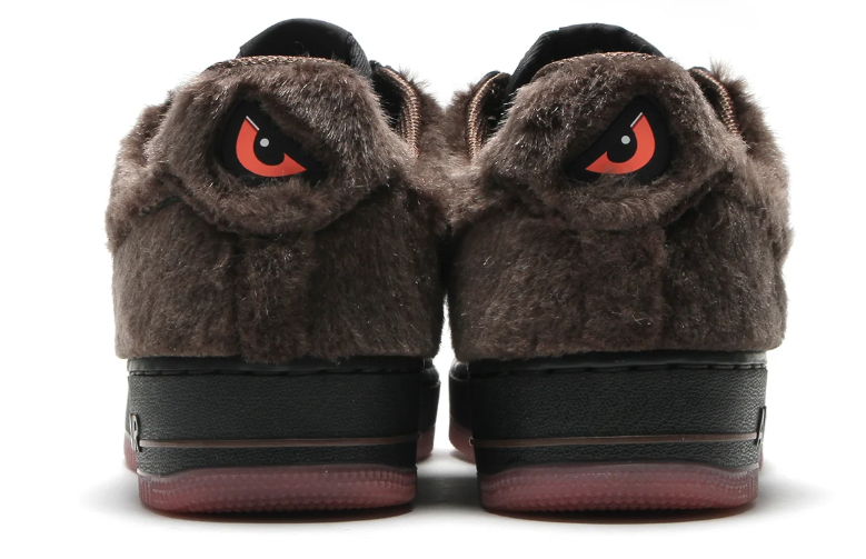 Nike Air Force 1 Low Sneakers - Black & Brown with Furry Overlays
