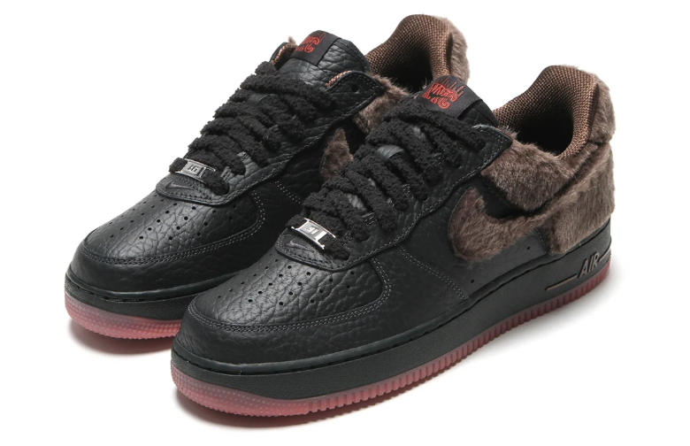 Nike Air Force 1 Low Sneakers - Black & Brown with Furry Overlays