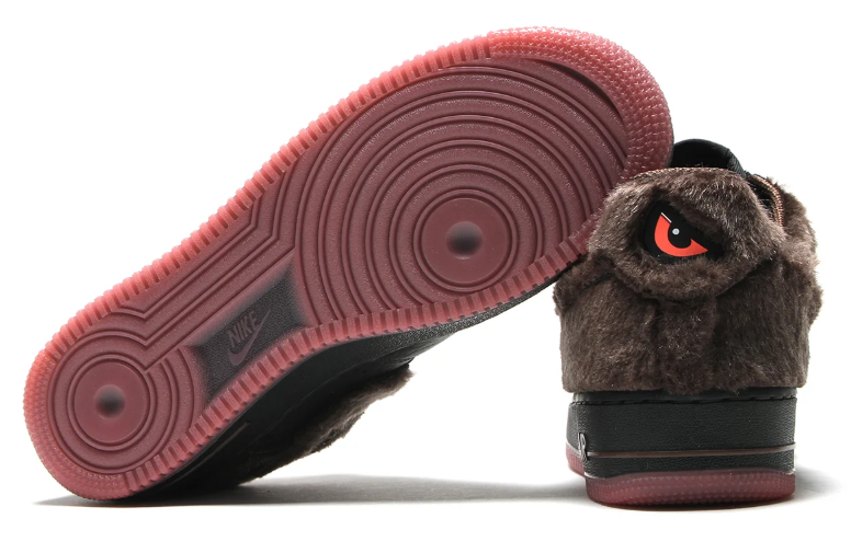Nike Air Force 1 Low Sneakers - Black & Brown with Furry Overlays
