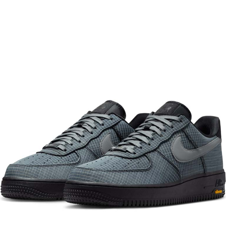 Nike Air Force 1 Low Sneakers - Grey Grid Pattern with Black Sole