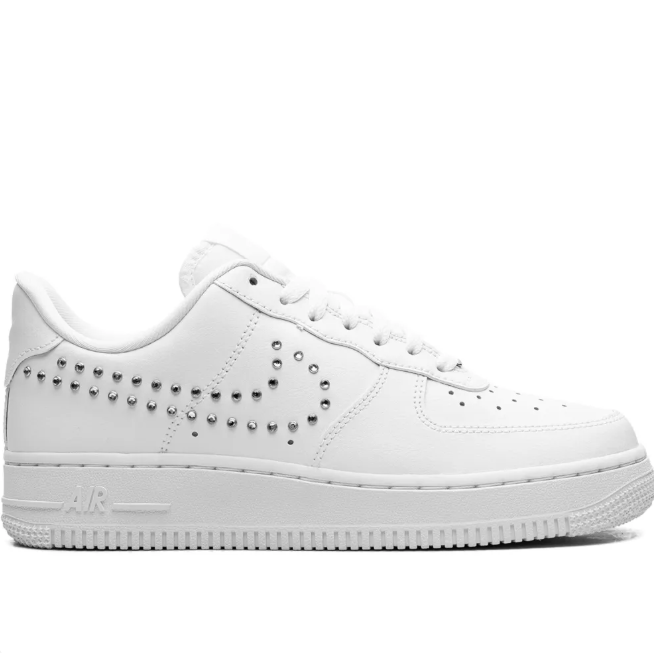 Nike Air Force 1 Low Sneakers - White with Silver-Tone Studded Swoosh