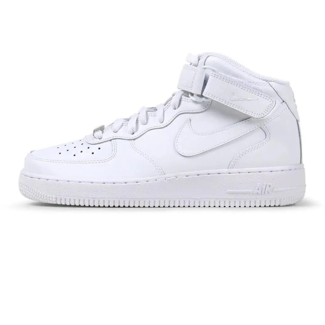 Nike Air Force 1 Mid Sneakers - All White with Ankle Strap