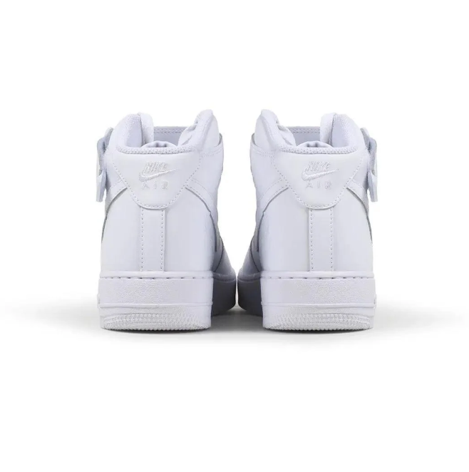 Nike Air Force 1 Mid Sneakers - All White with Ankle Strap