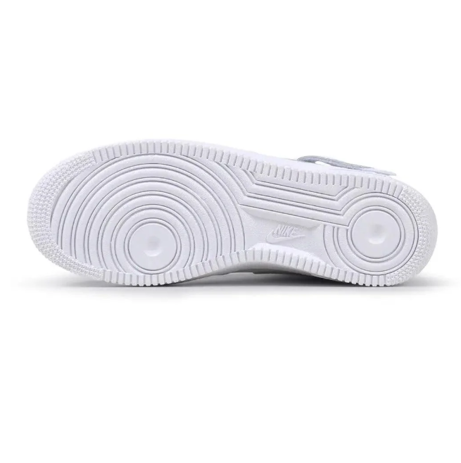 Nike Air Force 1 Mid Sneakers - All White with Ankle Strap