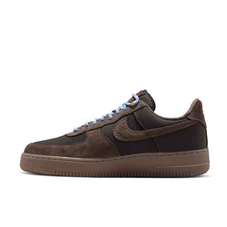 Nike Air Force 1 Low Sneakers - Dark Brown with Light Blue Laces