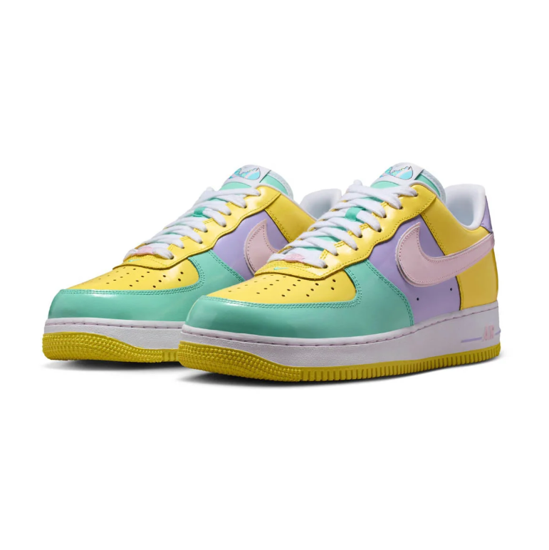 Nike Air Force 1 Low Sneakers - Mint, Yellow & Lavender with Pink Swoosh