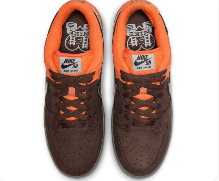 Nike SB Dunk Low Pro Sneakers - Brown & Orange with Iridescent Swoosh
