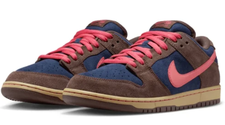 Nike SB Dunk Low Sneakers - Brown & Navy with Pink Swoosh