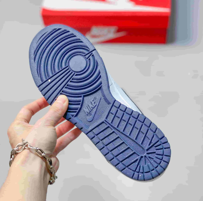 Nike Dunk Low Sneakers - White & Navy with Bold Heel Branding
