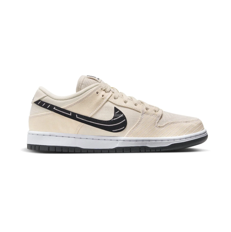 Nike SB Dunk Low Pro Sneakers - Cream with Black Graphic Swoosh