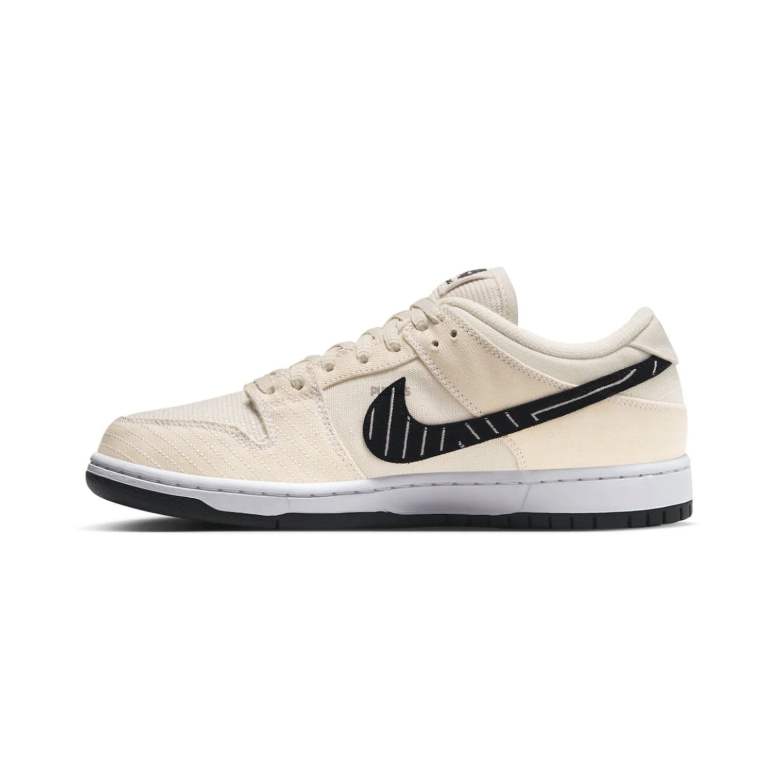 Nike SB Dunk Low Pro Sneakers - Cream with Black Graphic Swoosh