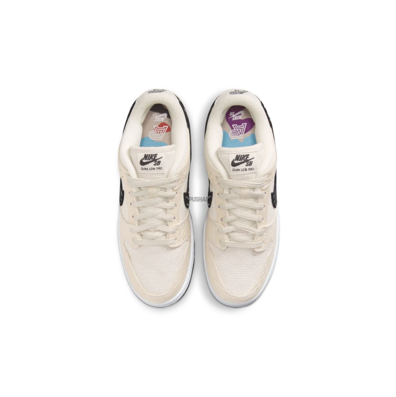Nike SB Dunk Low Pro Sneakers - Cream with Black Graphic Swoosh
