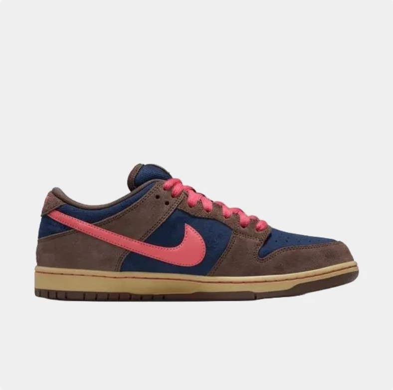 Nike SB Dunk Low Sneakers - Brown & Navy with Pink Accents