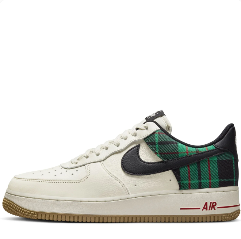 Nike Air Force 1 Low Sneakers - Cream with Green Plaid Details